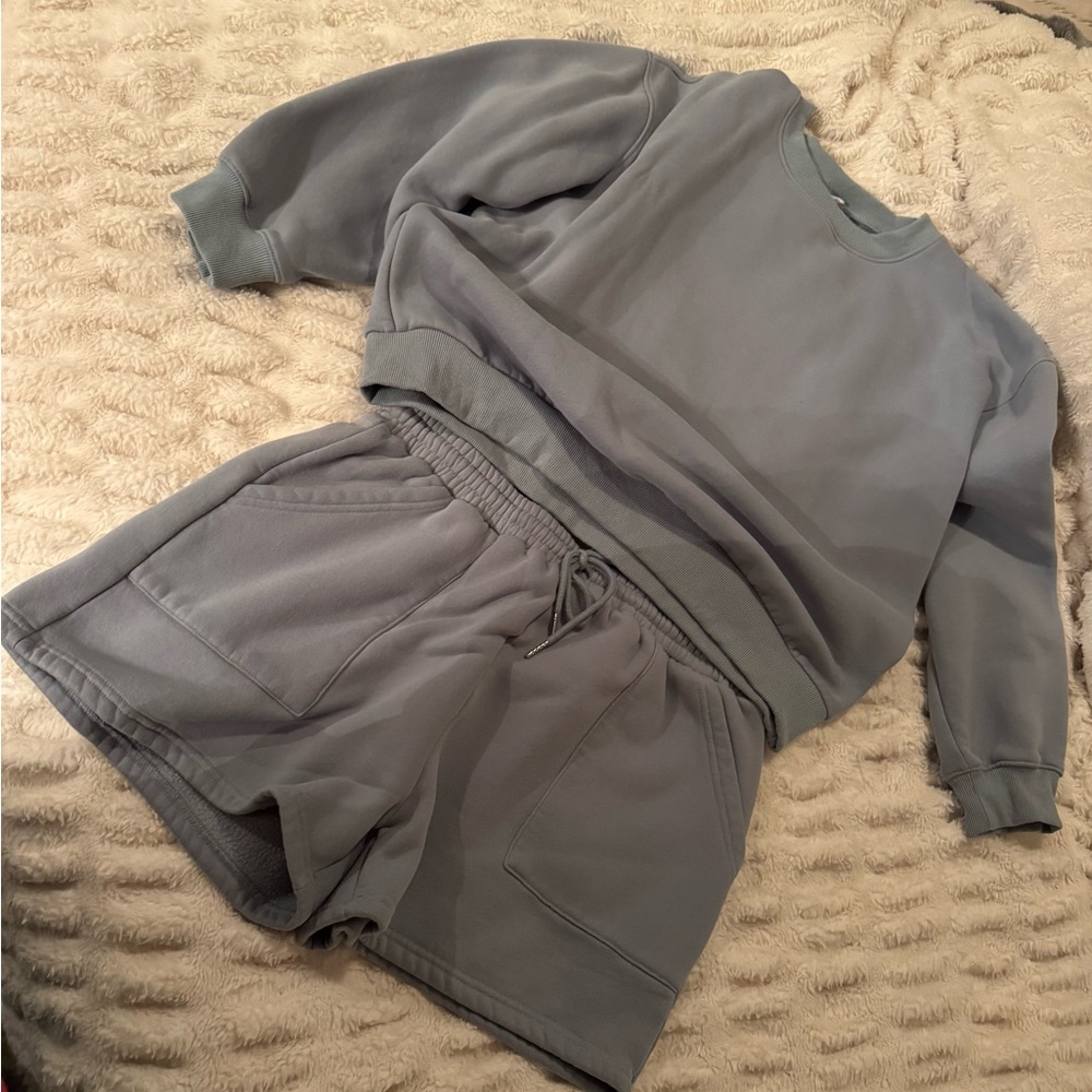 ANRABESS Blue 2 Piece Lounge Set XL Oversized Sweatshirt Shorts Matching Set - Picture 5 of 9